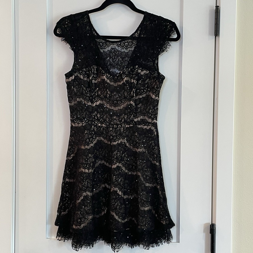 Womens Dress Mini Small Black‎ Lace Lined Tiered Fairy Goth Club Pinup Couture S